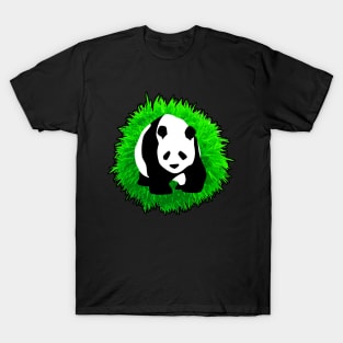 🐼 Cute Panda Illustration, Posed in front of a Bamboo Tree T-Shirt